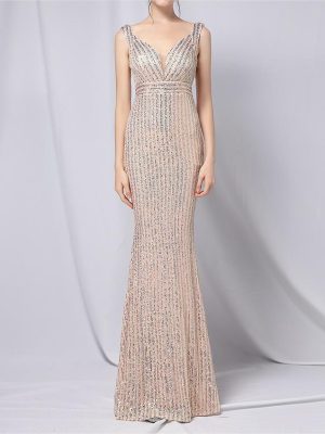 Elegant Sequined Fishtail Evening Dress for Women