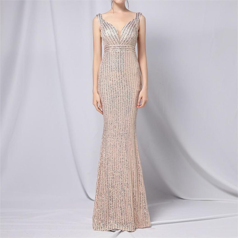 Elegant Sequined Fishtail Evening Dress for Women