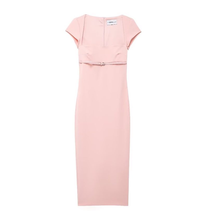 Women’s Solid Color Belted Midi Dress