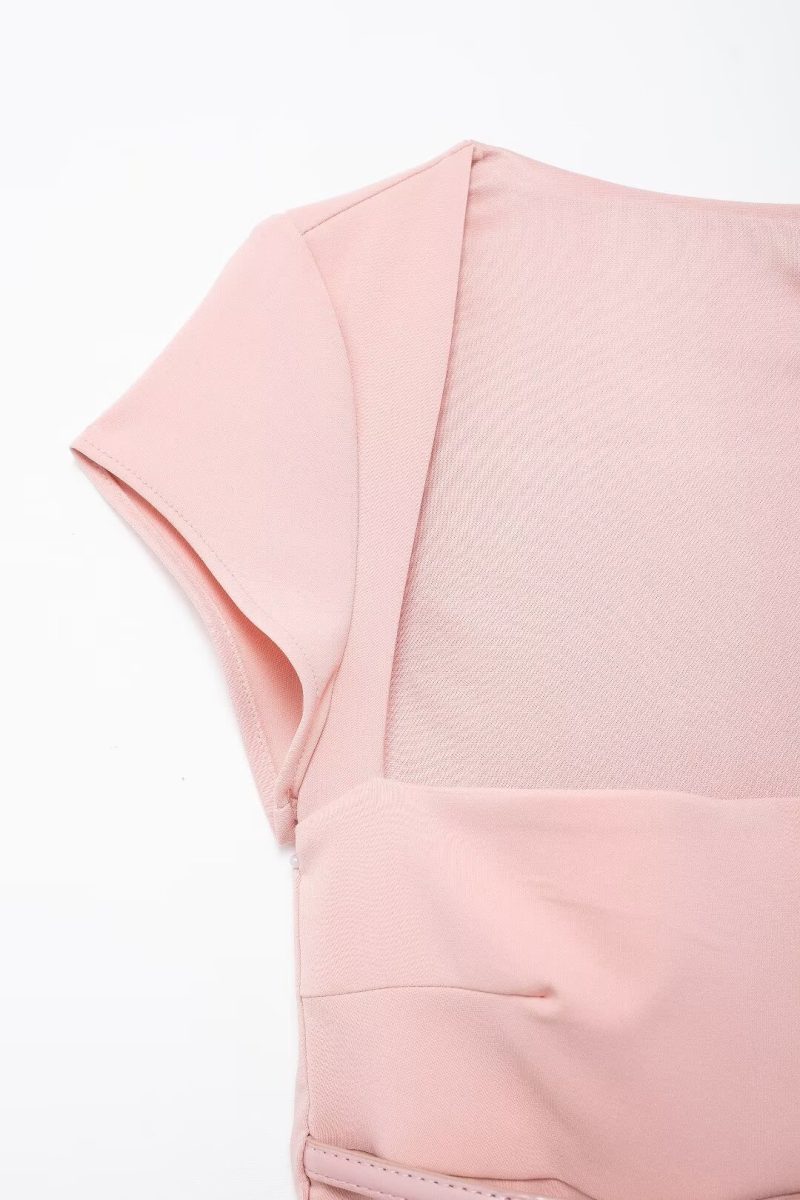 Women’s Solid Color Belted Midi Dress - Image 2