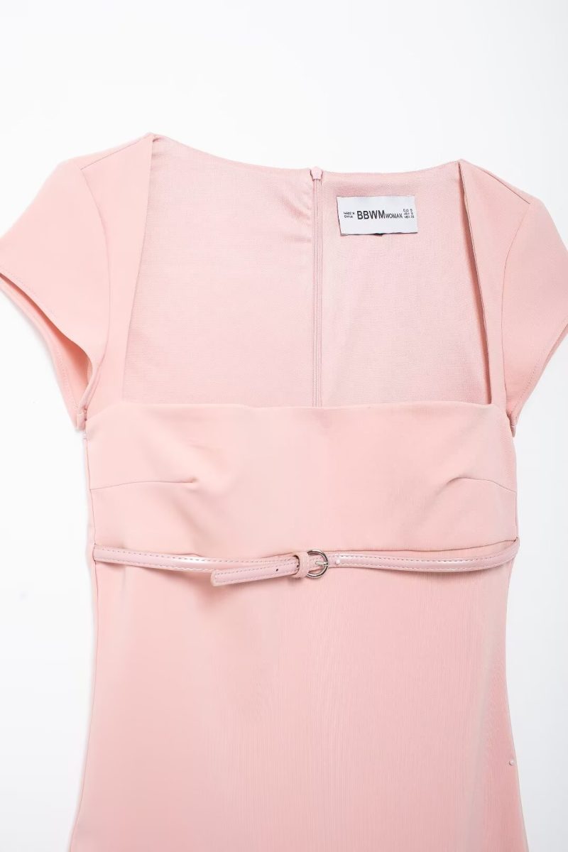 Women’s Solid Color Belted Midi Dress - Image 3