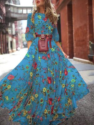 Women’s Elegant Printed Chiffon Large Swing Dress