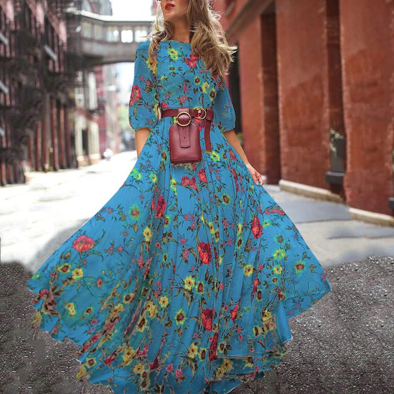 Women’s Elegant Printed Chiffon Large Swing Dress