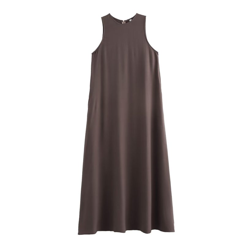 Fall Loose Sleeveless Draped Effect Midi Dress