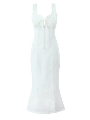 French V-Neck Lace-Up Backless Fishtail Maxi Dress