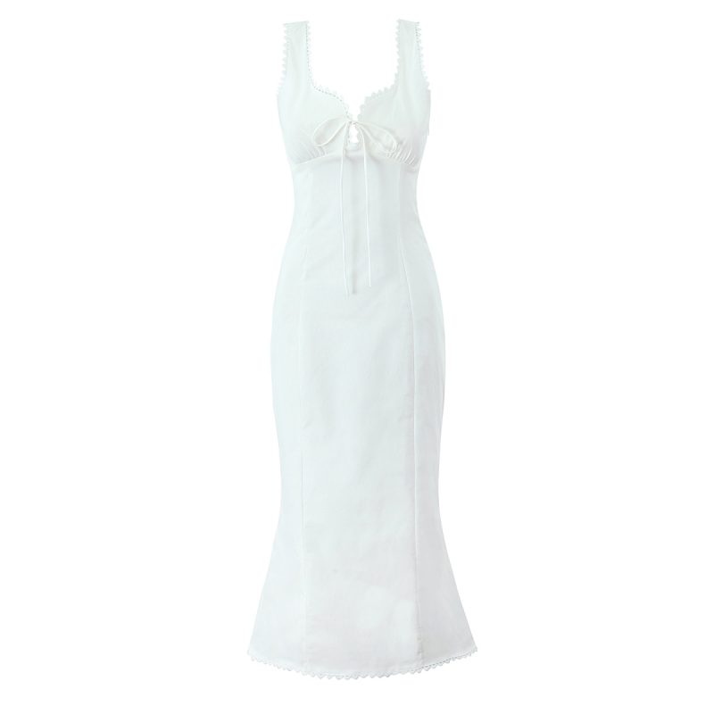 French V-Neck Lace-Up Backless Fishtail Maxi Dress