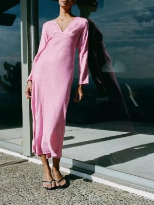 Spring French Jacquard Midi Dress for Women