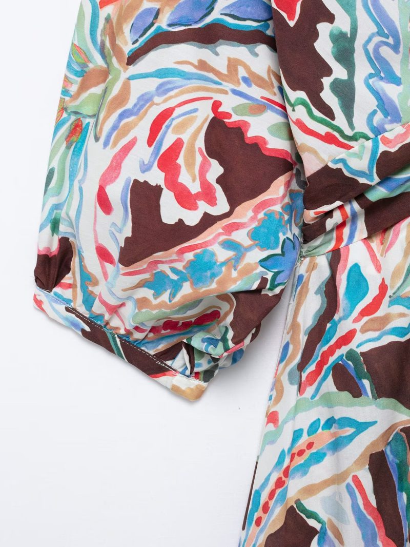 Spring Summer Women’s Bow Tie Printed Poplin Dress - Image 3
