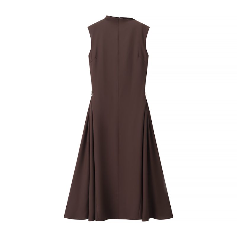 Elegant Sleeveless Swing Dress with High Collar - Image 2