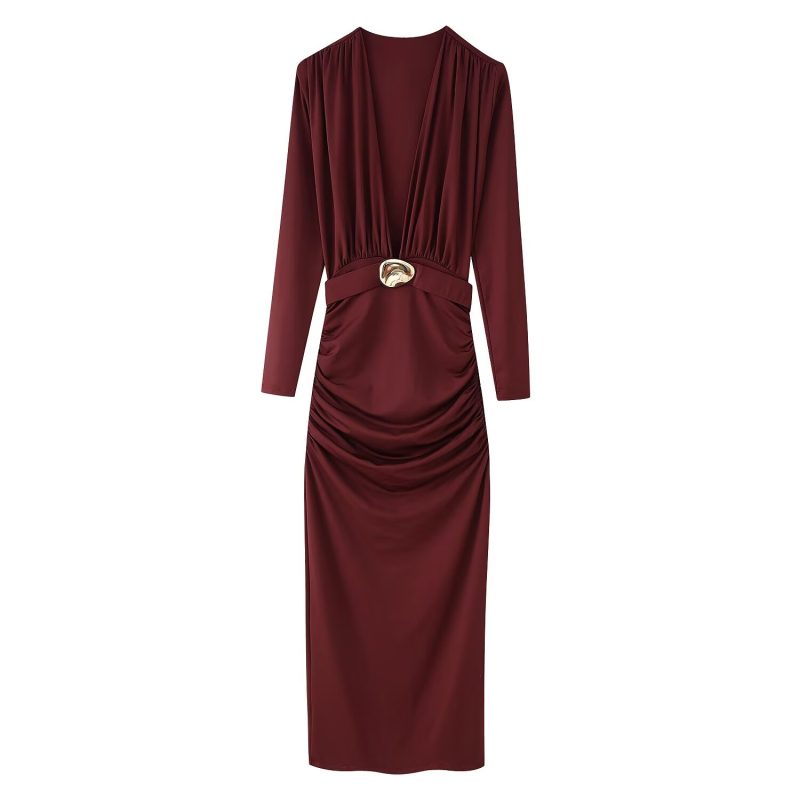 Women's Lightweight Spring Inlaid Belt Midi Dress