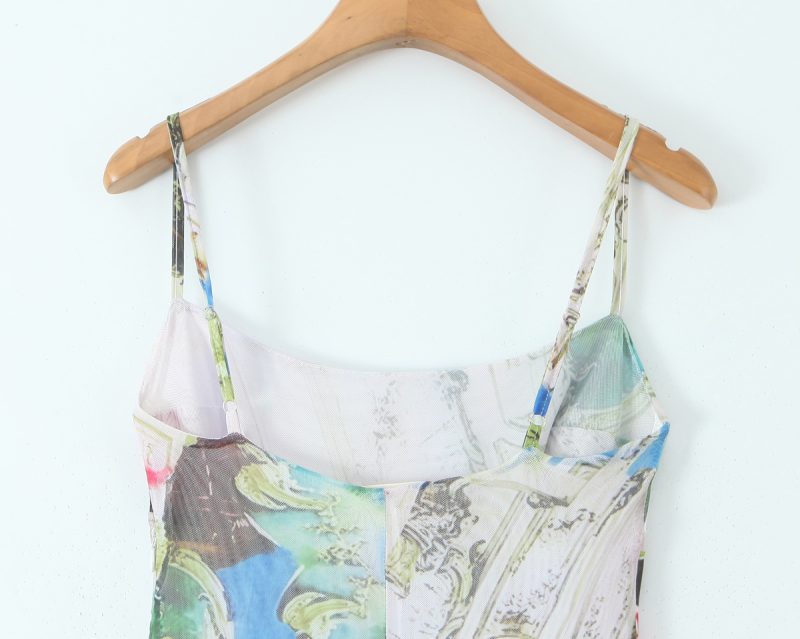 Summer Asymmetric Print Mesh Suspender Maxi Mop Dress - Image 3