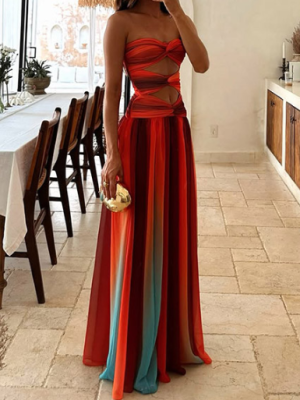 Women’s Tube Top Hollow Out Slim Fit Dress