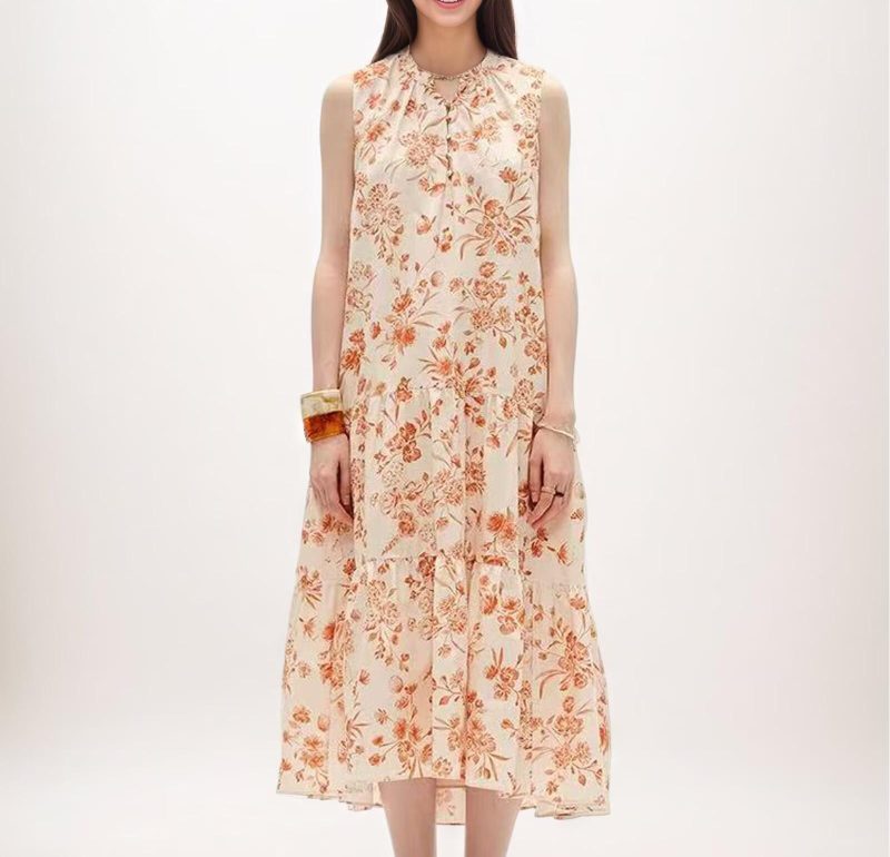 Women’s Summer Bohemian Cotton Sleeveless Printed Dress