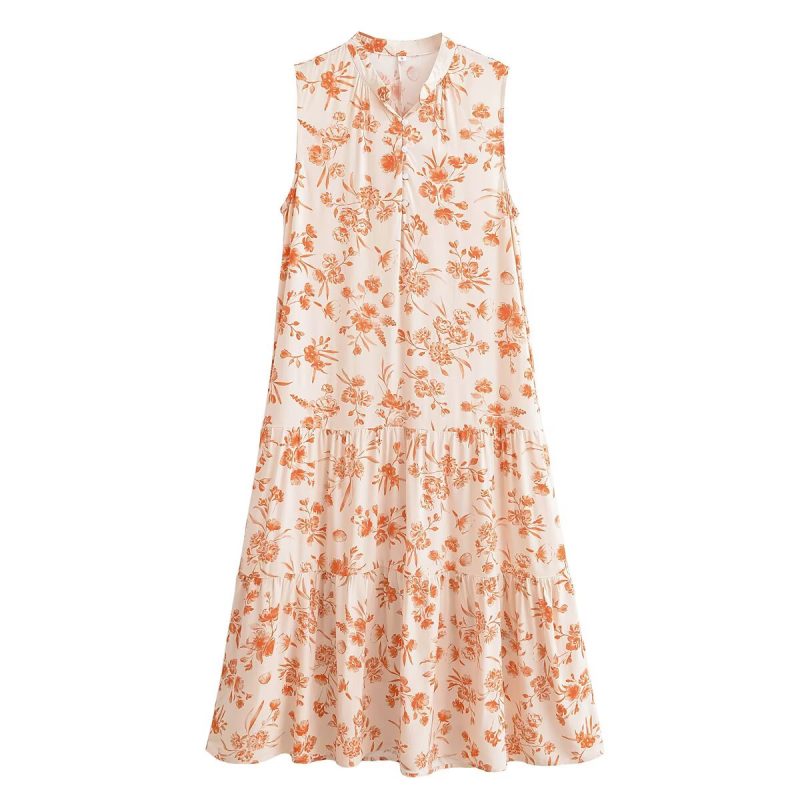 Women’s Summer Bohemian Cotton Sleeveless Printed Dress - Image 3