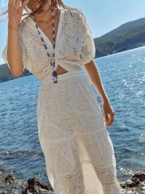 Summer Women’s Holiday Embroidered Dress with Bowknot