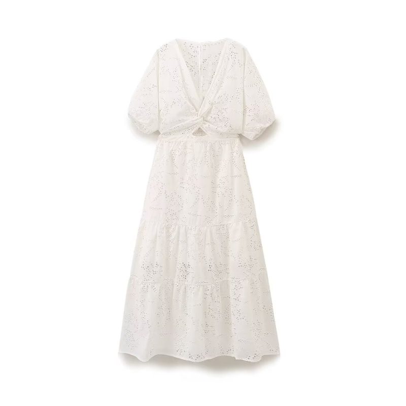 Summer Women’s Holiday Embroidered Dress with Bowknot - Image 2