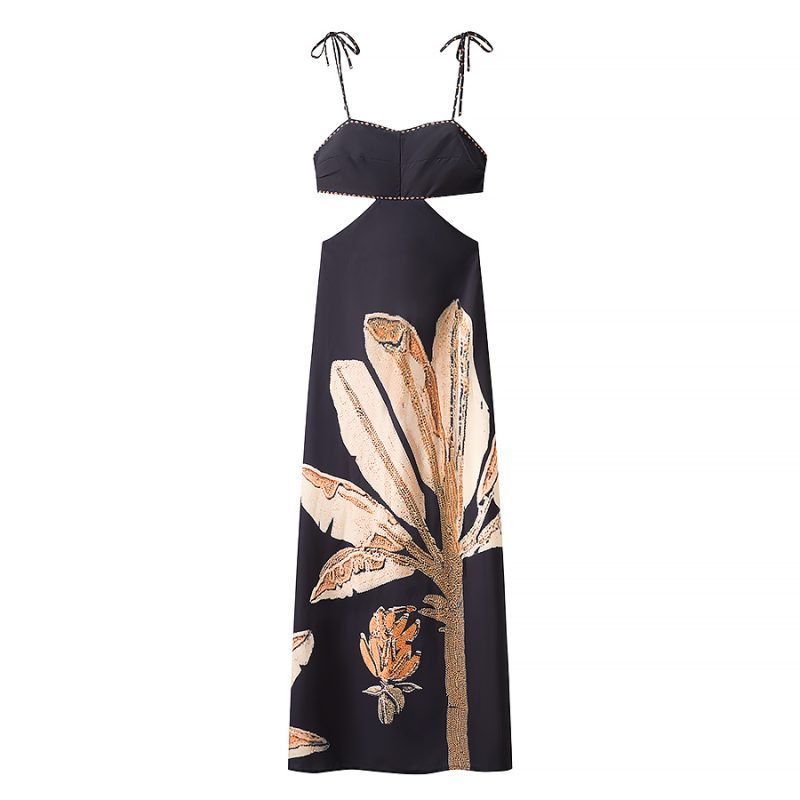 Summer Backless Printed Slim Strap Dress for Women - Image 2