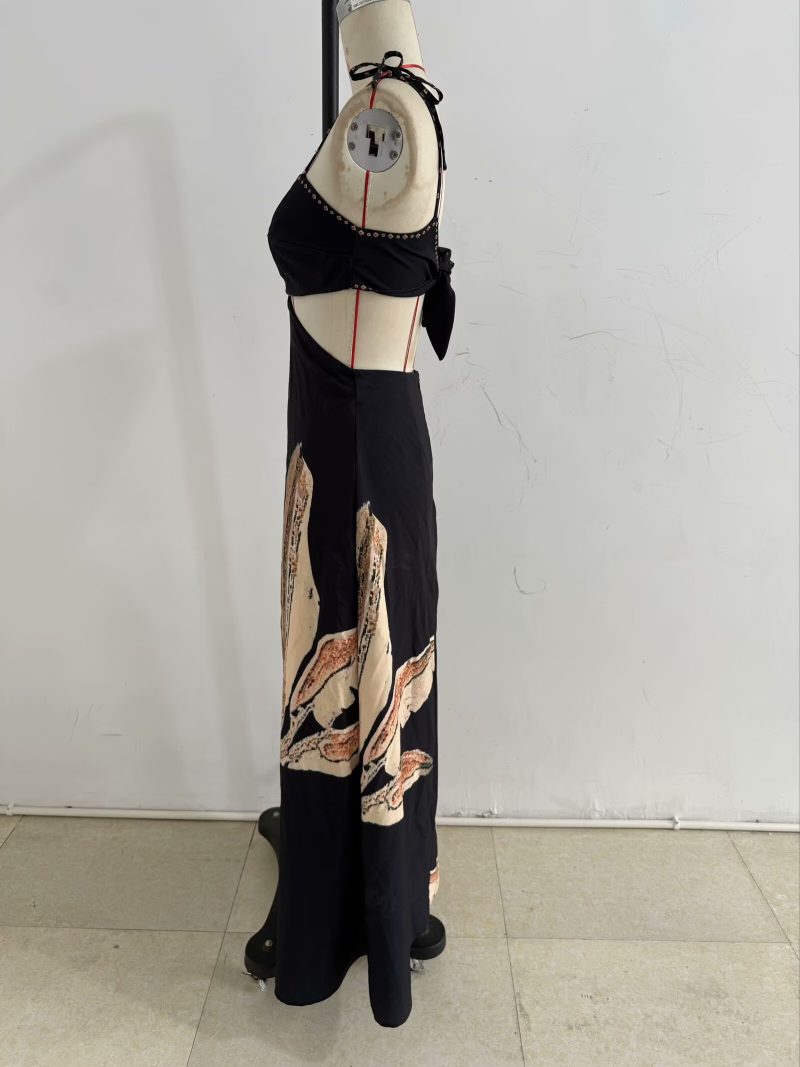 Summer Backless Printed Slim Strap Dress for Women - Image 3
