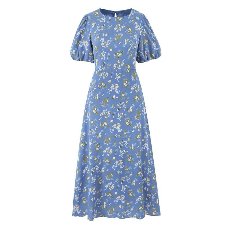 Summer French Vintage Floral Puff Sleeve Dress
