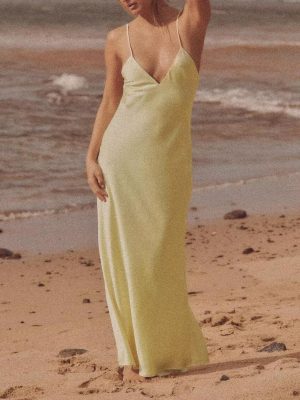 Elegant Women’s Satin Texture Sling Midi Dress