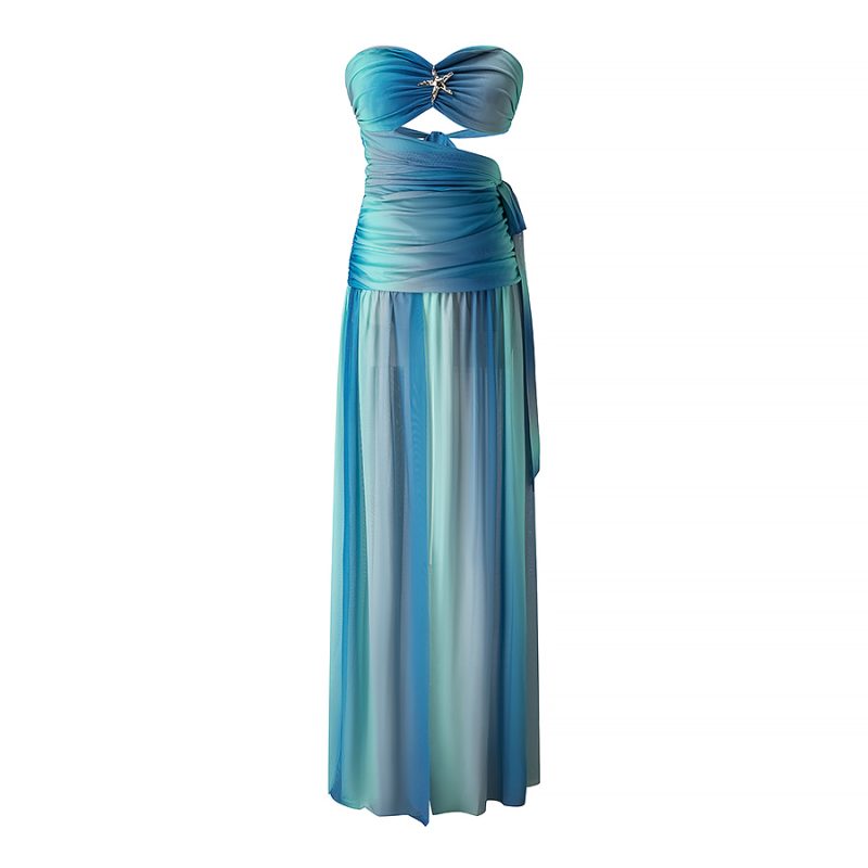 Summer Contrast Color Backless Wrap Chest Dress - Image 2