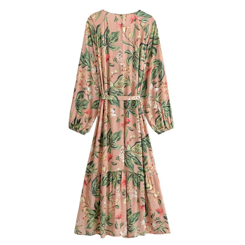 Women’s Summer Bohemian Printed Belt Loose Dress - Image 2
