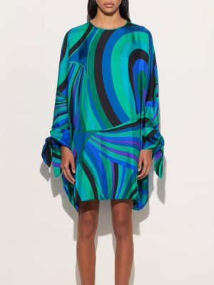 Summer Stitching National Floral Print Long Sleeve Dress