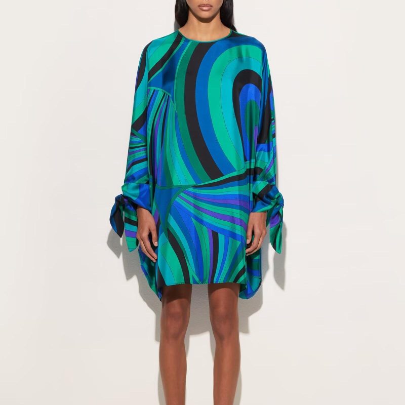 Summer Stitching National Floral Print Long Sleeve Dress