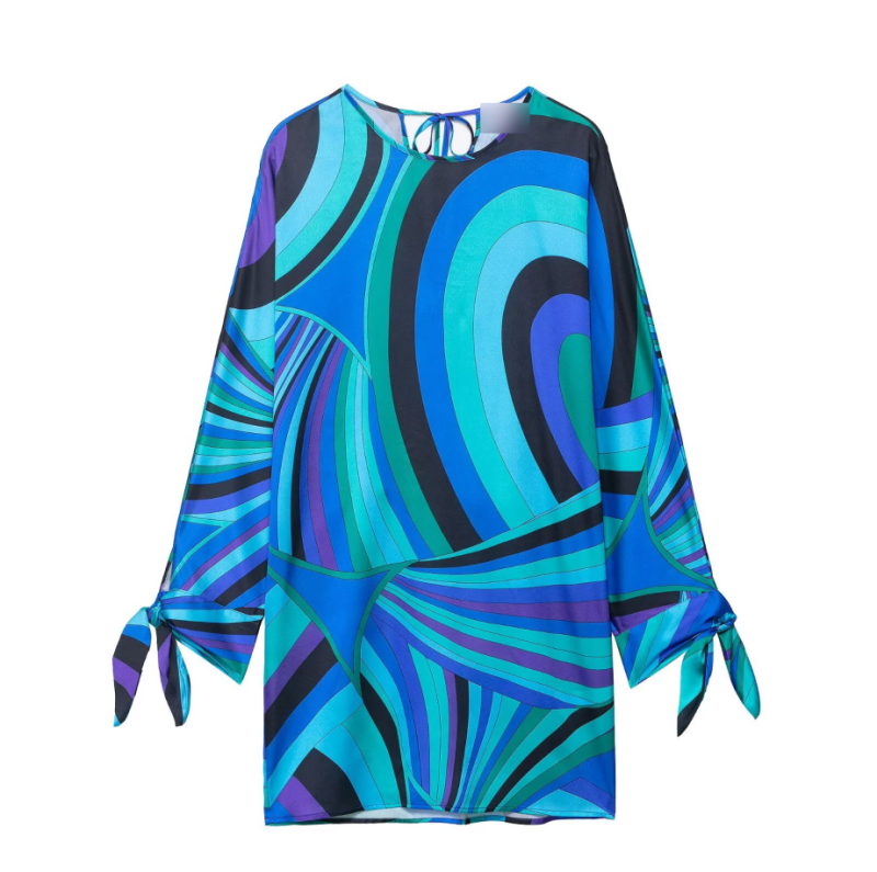 Summer Stitching National Floral Print Long Sleeve Dress - Image 2