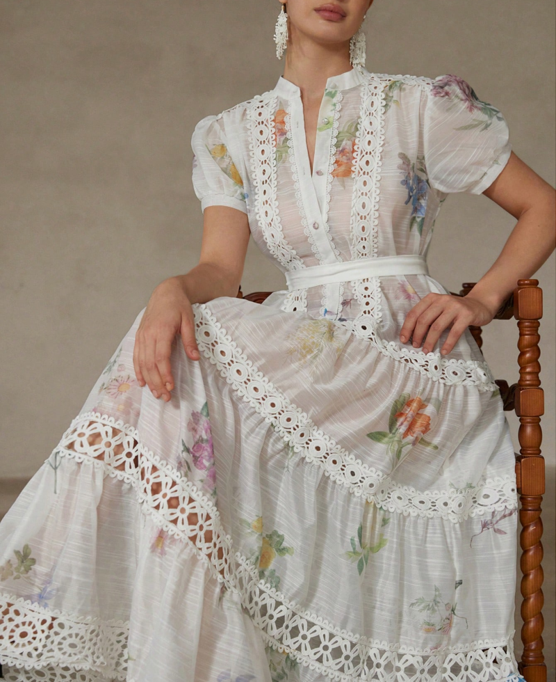 Summer Chiffon Floral Vintage Cutout Print Dress