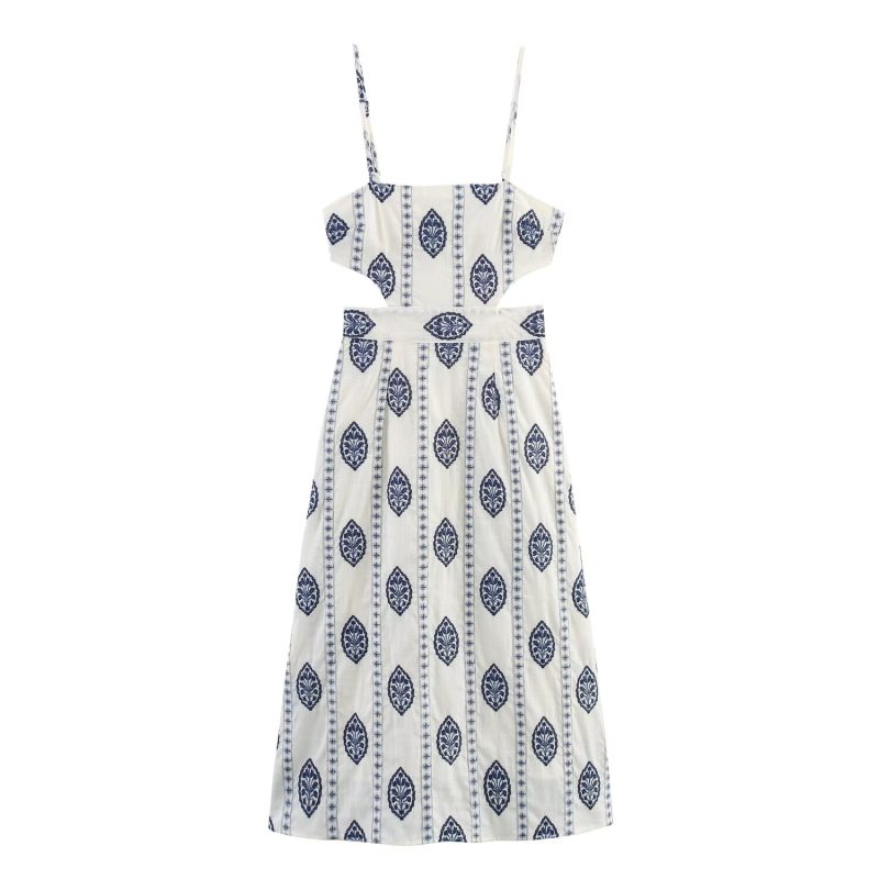 Women’s Embroidered Hollow Out Midi Sling Dress