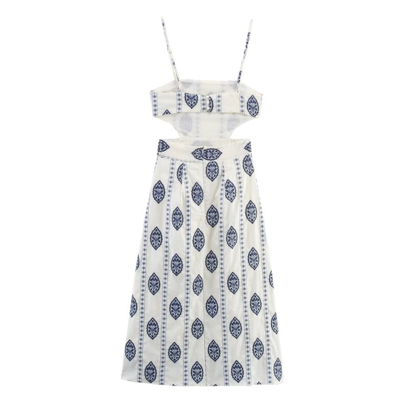 Women’s Embroidered Hollow Out Midi Sling Dress - Image 2