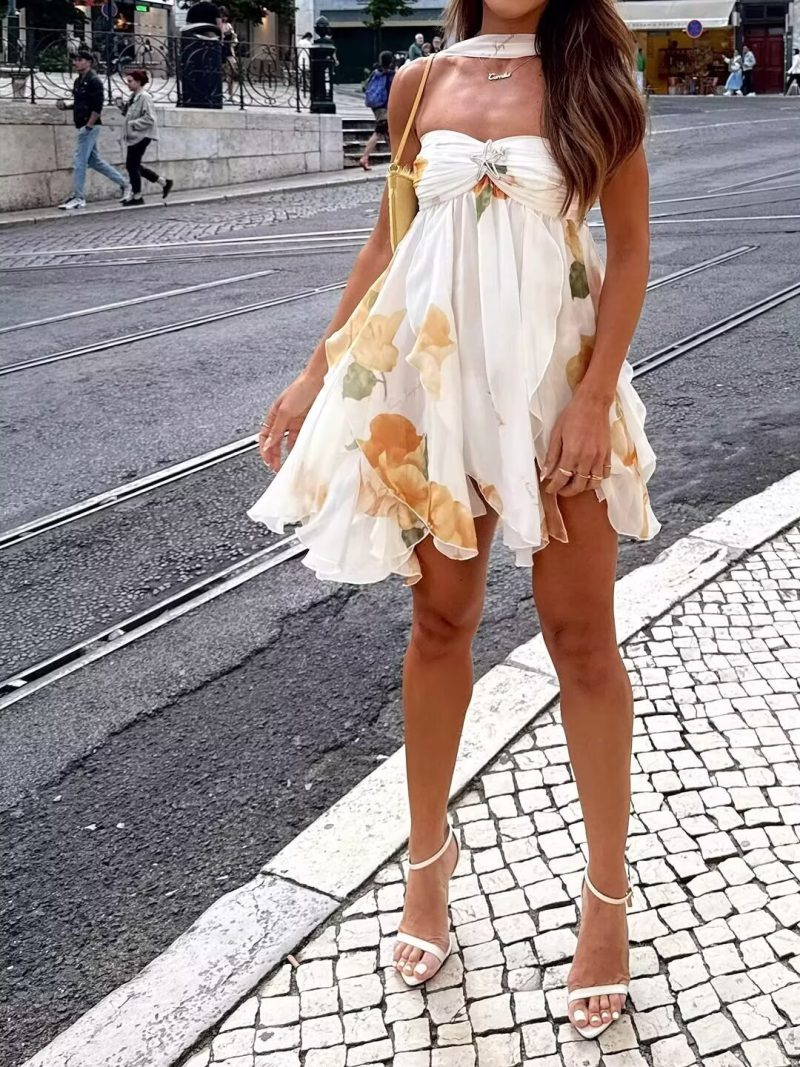 French Style Women’s Summer Vacation Print Dress