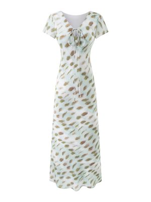 Summer Vacation V-Neck Lace-Up Printed Dress
