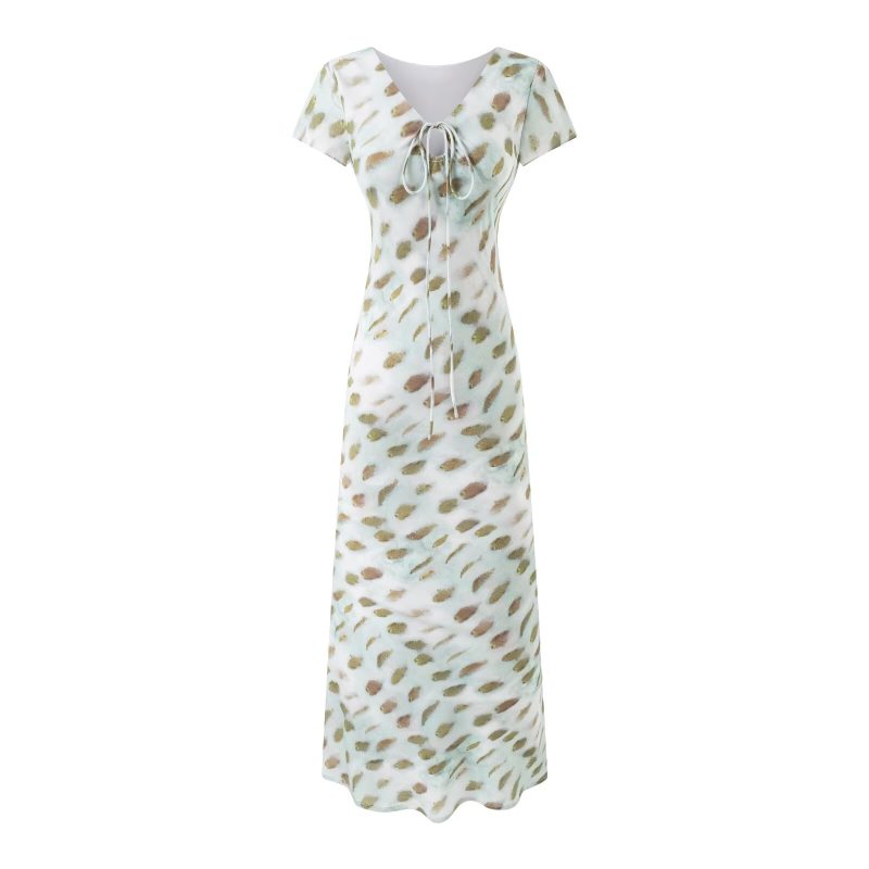 Summer Vacation V-Neck Lace-Up Printed Dress