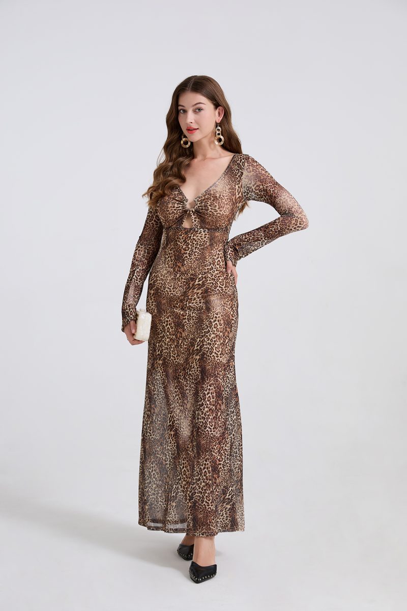 Women’s Leopard Print Long Sleeve Dress - Image 2