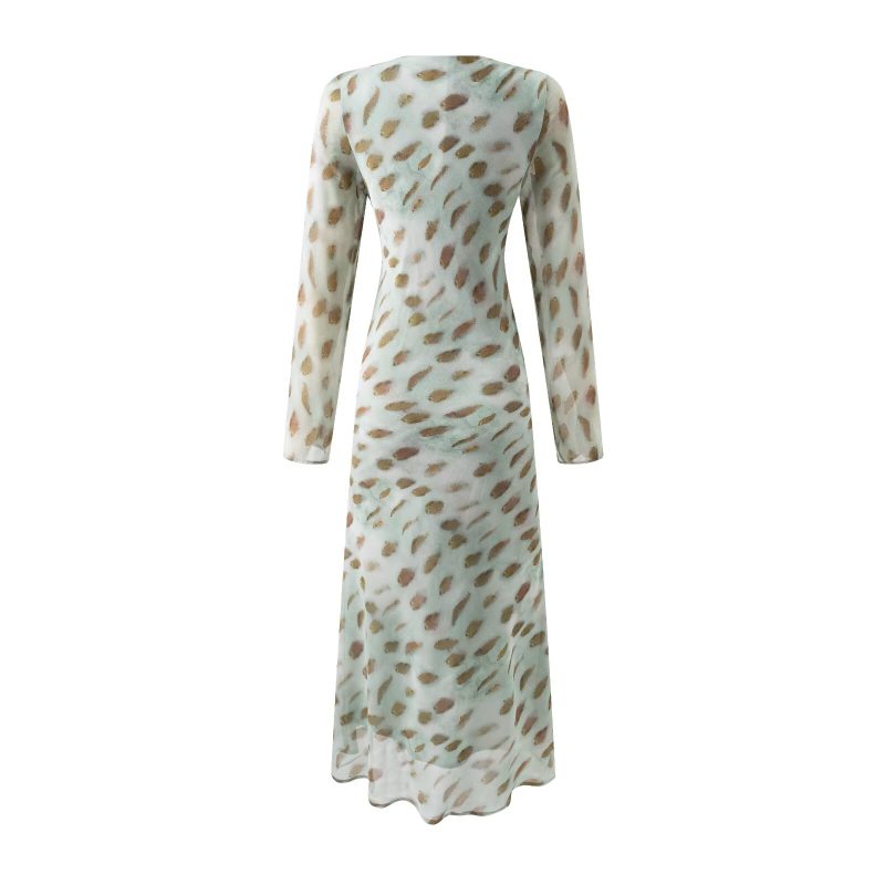 V-Neck Bow Lace Long-Sleeve Slim Maxi Dress - Image 2