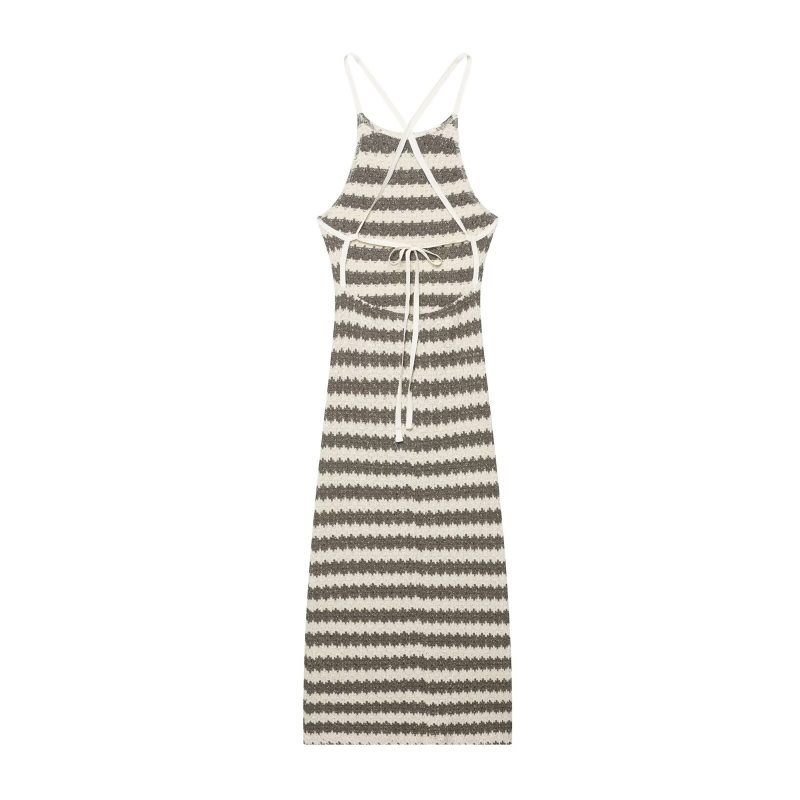 Autumn Striped Spaghetti Strap Dress for Women - Image 2