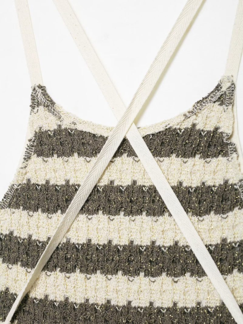 Autumn Striped Spaghetti Strap Dress for Women - Image 4