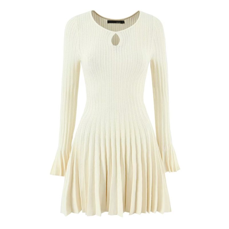 French Hollow Out Bell Sleeve Knitted Sweater Dress