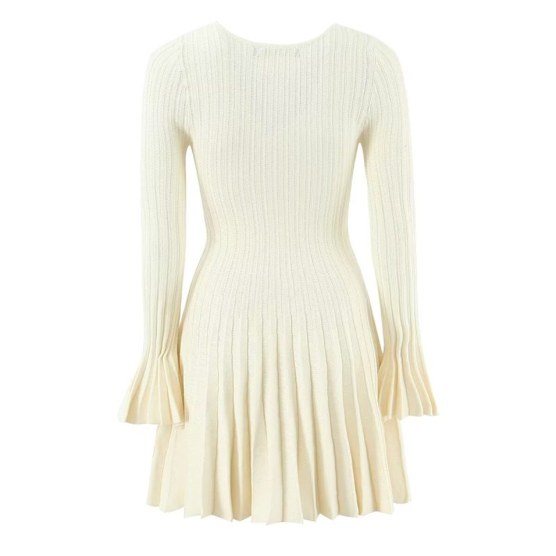 French Hollow Out Bell Sleeve Knitted Sweater Dress - Image 2
