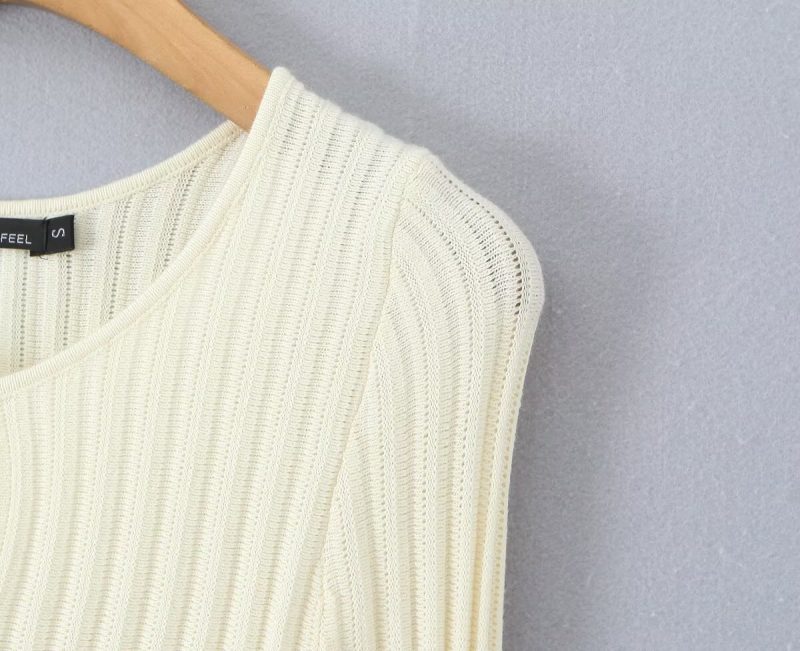 French Hollow Out Bell Sleeve Knitted Sweater Dress - Image 3