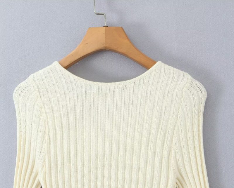 French Hollow Out Bell Sleeve Knitted Sweater Dress - Image 4