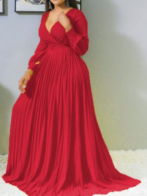 Women’s Deep V Cross Front Pleated Dress