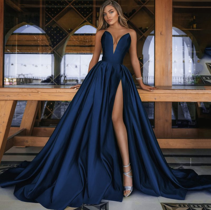 Autumn Winter Deep V Split Maxi Dress - Image 3