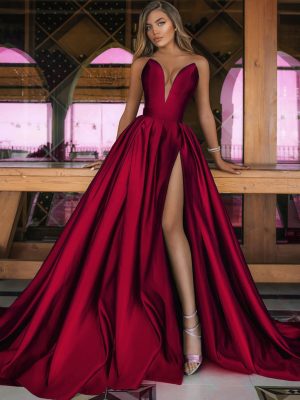 Autumn Winter Deep V Split Maxi Dress