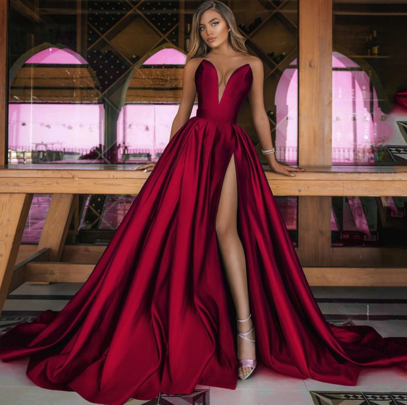 Autumn Winter Deep V Split Maxi Dress