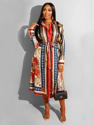 Retro Ethnic Long Sleeve African Summer Shirt Dress