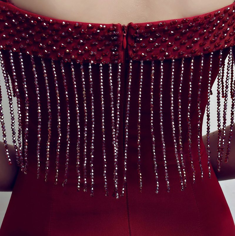 Elegant Red Fishtail Long Cocktail Evening Dress - Image 3