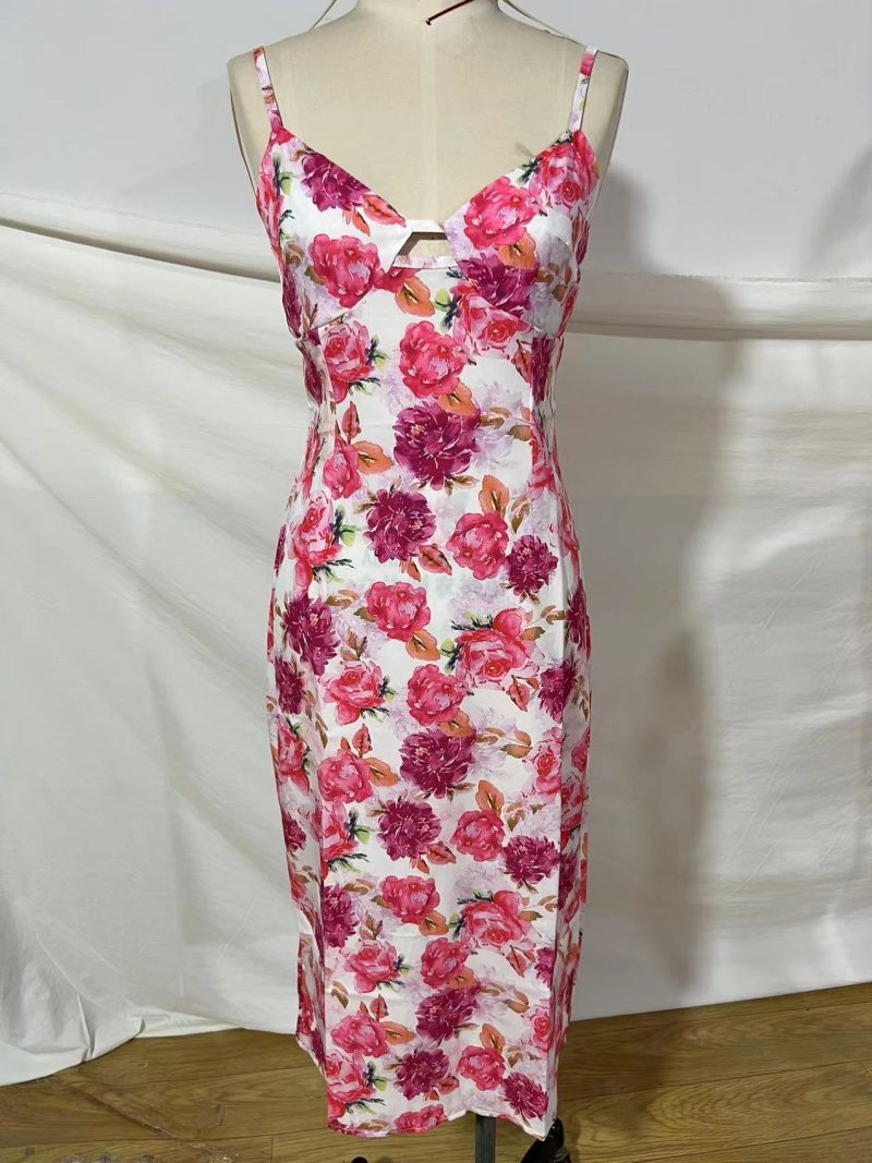 Spring Summer Women’s V-Neck Printed Slip Dress - Image 4